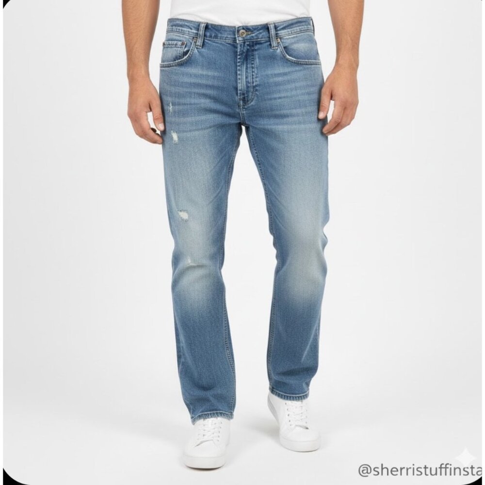 CJ Black Carbon Distressed Light Wash Denim Straight Leg Jeans Size 34 X 32